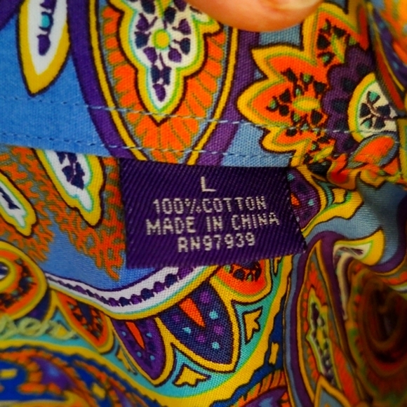 Alan Flusser Long Sleeve Casual Button Down Cotten Shirt Size Large Boho Retro - Picture 12 of 12